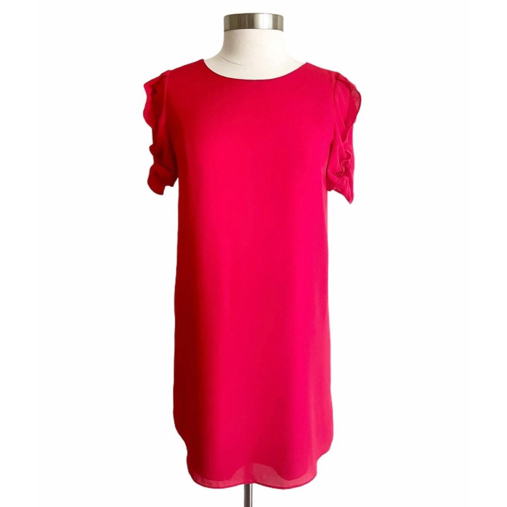 Shades of Blonde Red Ruffled Shift Dress Sz 6